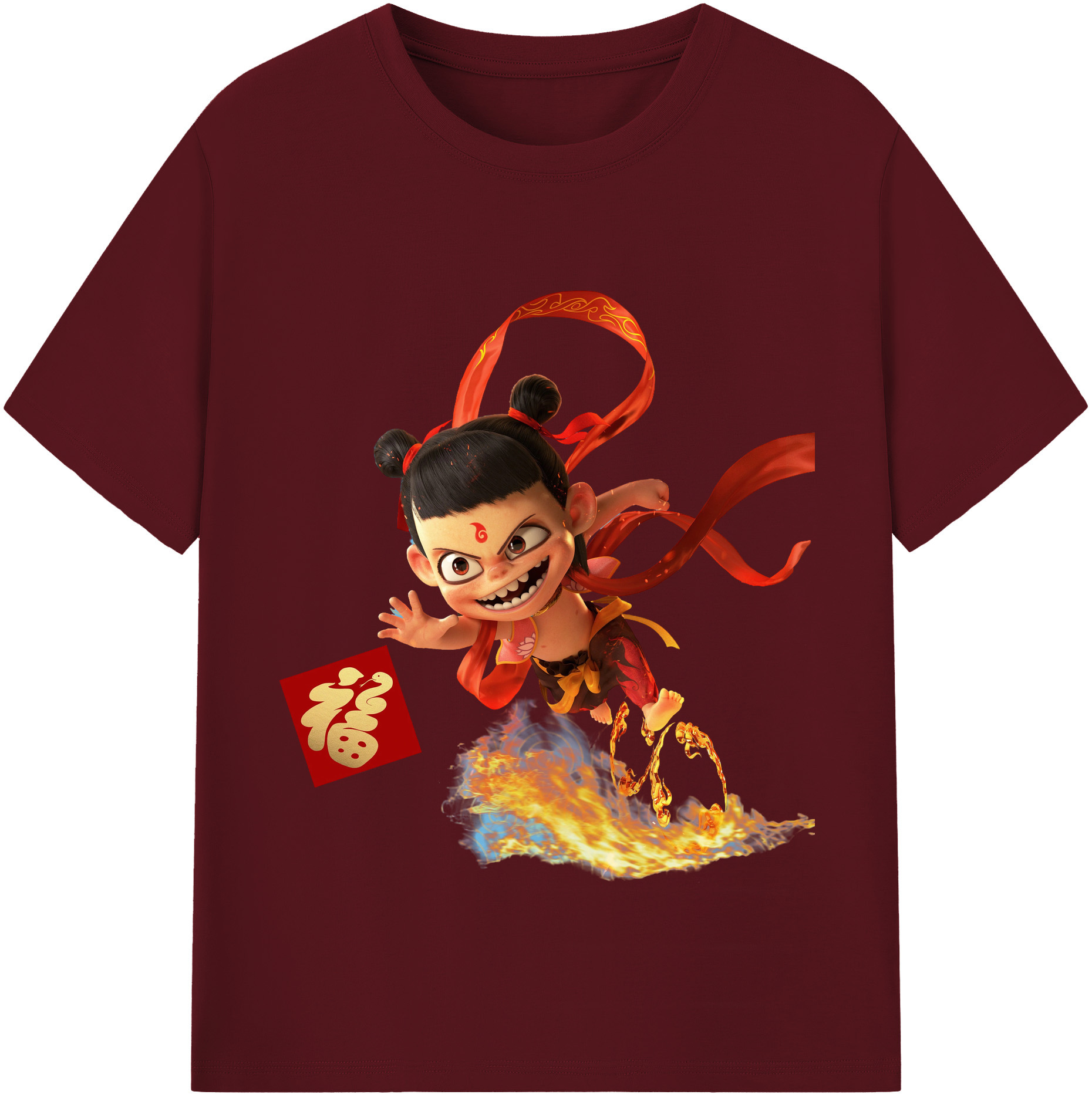 （画像用） Ne Zha 2 ナタ 魔童の大暴れ 綿100％半袖Tシャツ（フロントプリント）